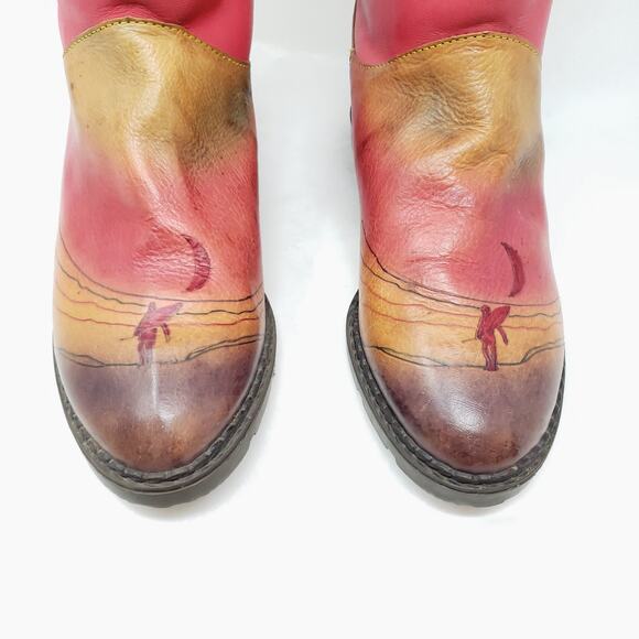 Vintage Leather Foldover Boots Pink Brown Tropical Beach  OOAK England Sz UK 6 - Picture 2 of 16